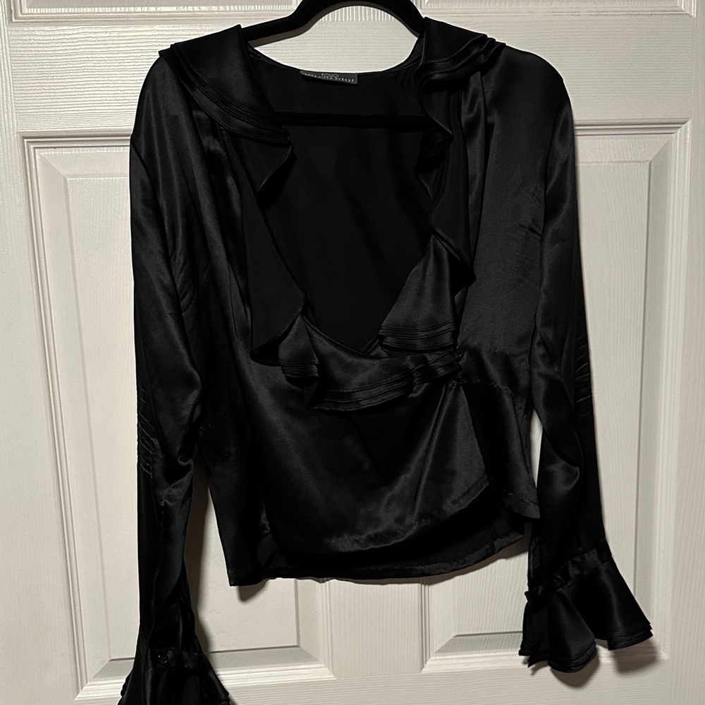 Saks Fifth Avenue Elegant Black Ruffle Blouse